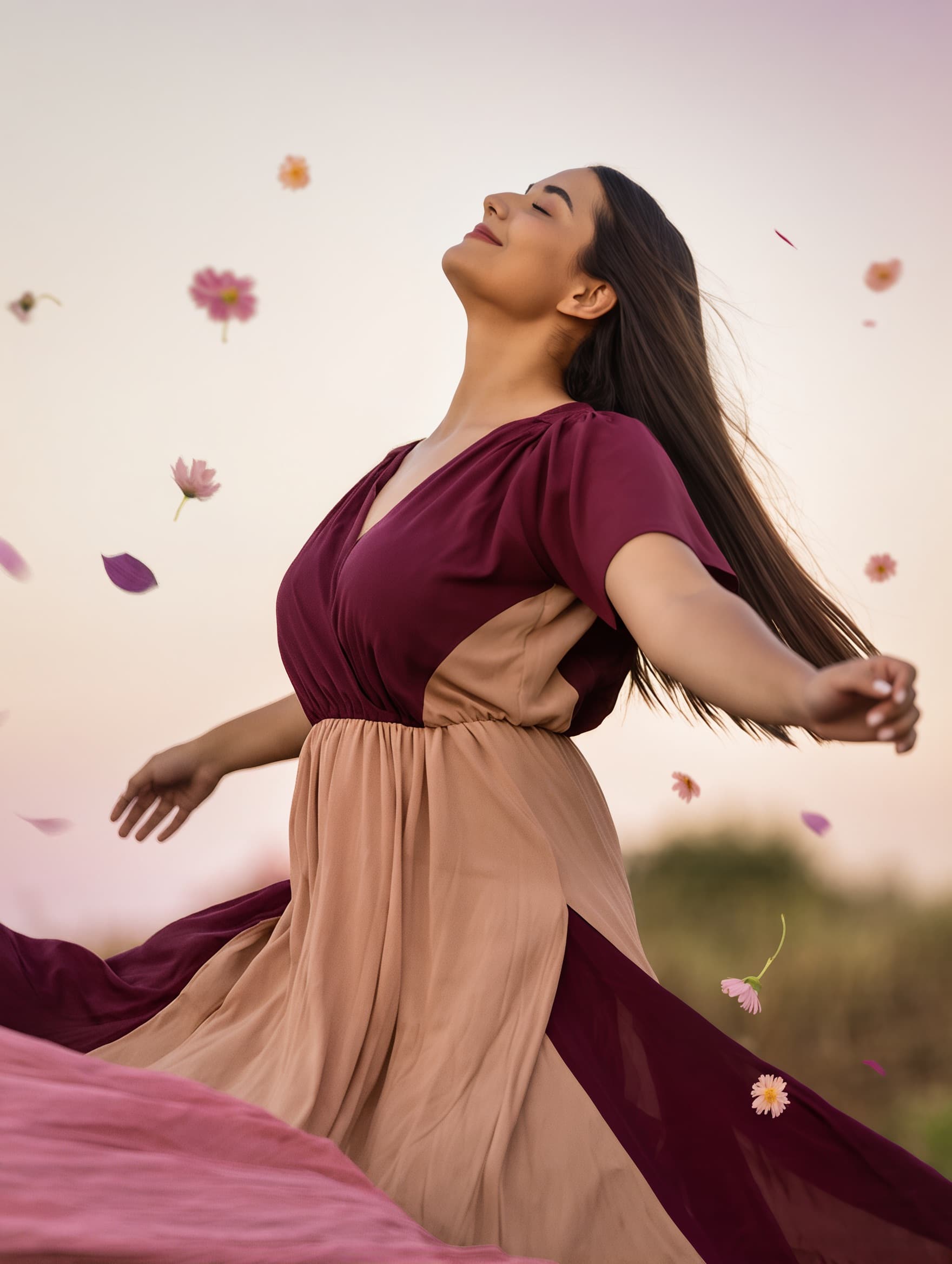 Mujer española sonriente en la naturaleza, expresión de sentirse viva y en calma con el curso habita tu presencia de aura grifoll